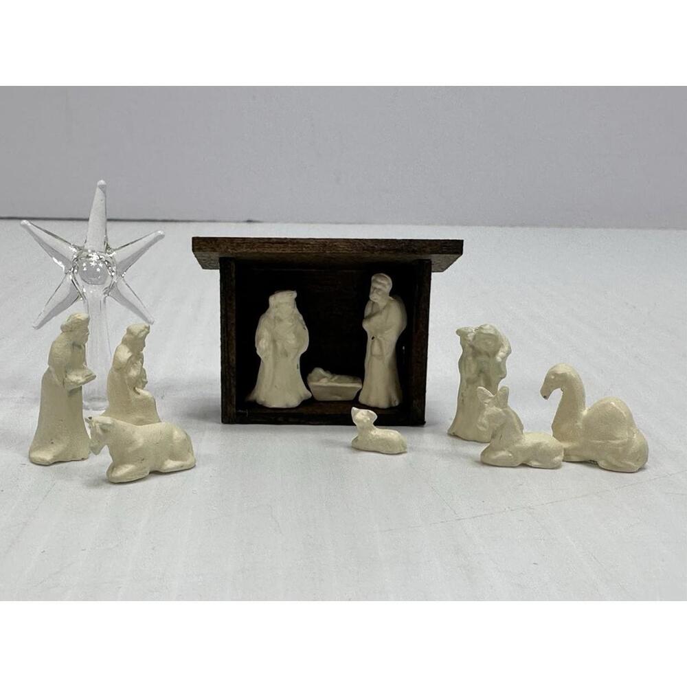 Vintage Metal Nativity Set 12 Pc Animals Miniature‎ Holy Christmas Glass Star